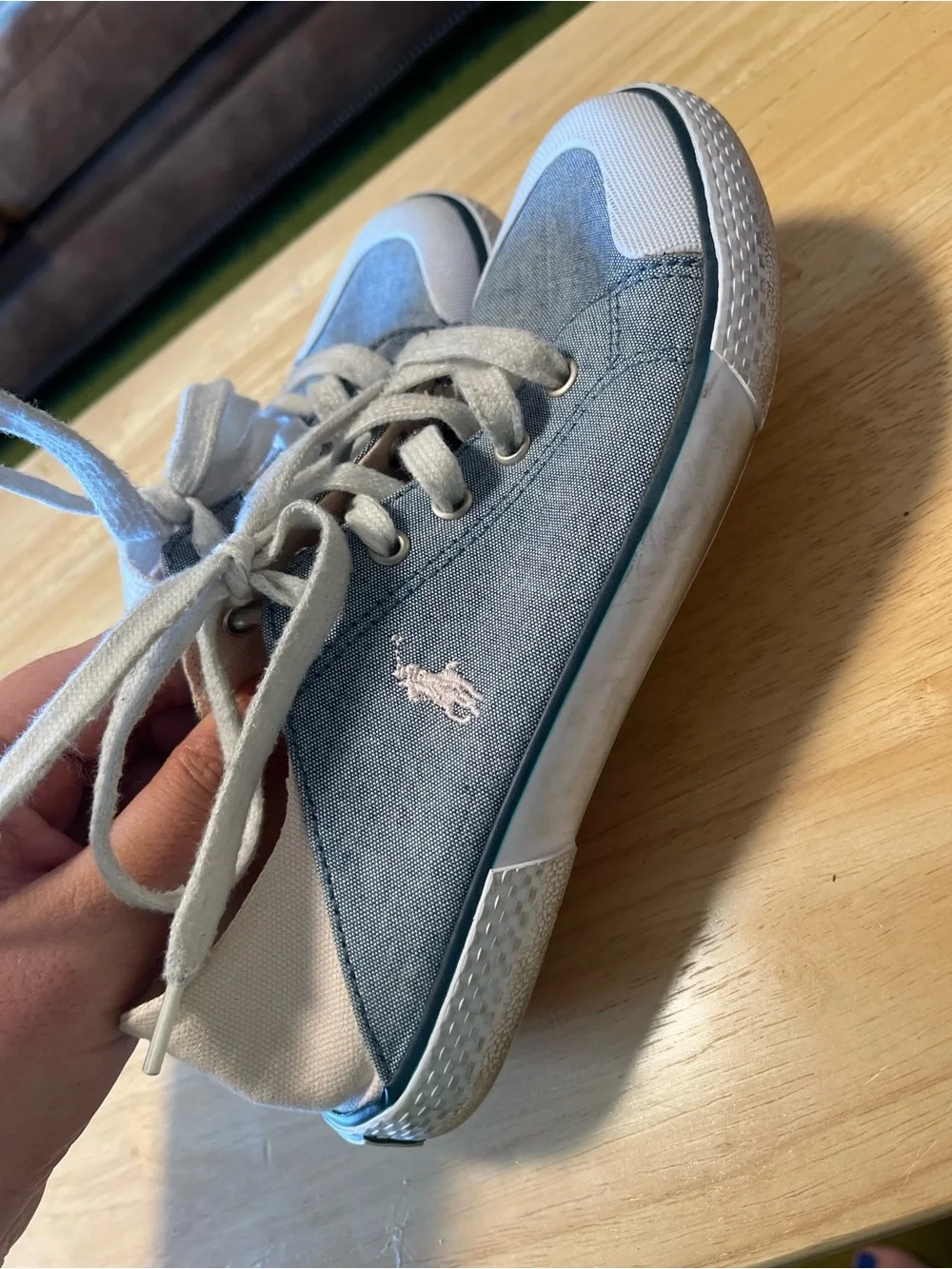 Polo Ralph Lauren Toddler Kid Girls Sneakers Shoes Laces Blue Denim Pink Size 3